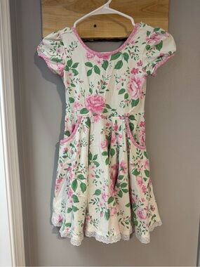 🌹 Eleanor Rose Girls' Pink Floral Pocket Dress, size 7-8